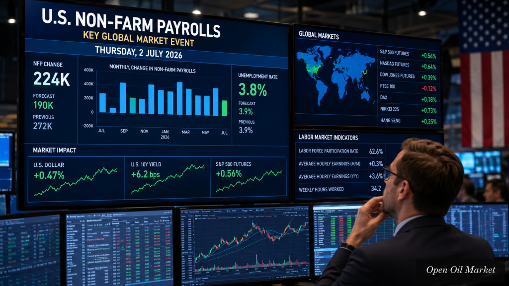 経済的な出来事と企業報告 – 2026年7月2日（木）：アメリカのNFP、失業率、ロシア中央銀行の財政会議及びEIAのガス在庫