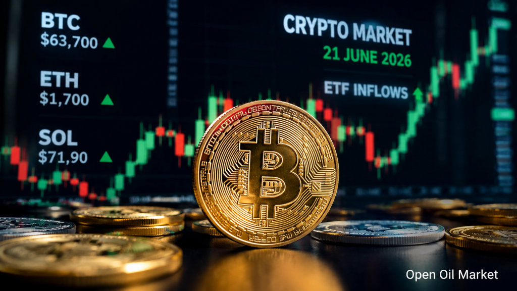 仮想通貨ニュース、2026年6月21日：ビットコインは63,000–64,000ドルを維持し、ETFの流入とステーブルコインの規制が市場のトーンを設定