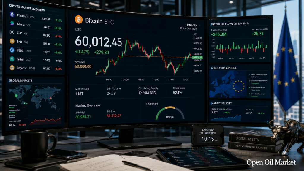 2026年6月27日のグローバル暗号市場：ビットコイン、イーサリアム、ETFフロー、ステーブルコイン、MiCA規制
