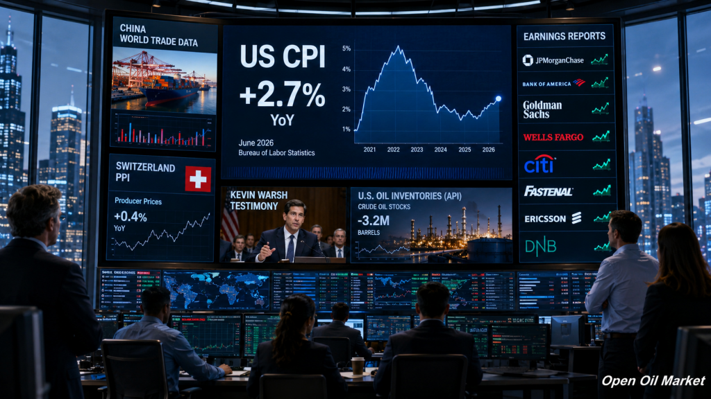 2026年7月14日のグローバル市場 — 米国CPI、中国統計、API原油在庫、JPモルガン、バンク・オブ・アメリカ、ゴールドマン・サックス、ウェルズ・ファーゴ、シティグループの報告