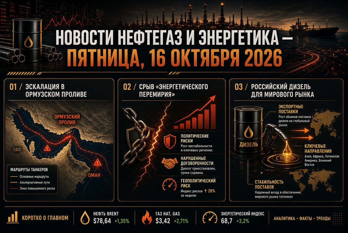 石油・ガスとエネルギーのニュース — 2026年10月16日金曜日：オマーン海峡でのエスカレーション、「エネルギー停戦」の崩壊、及びロシアのディーゼルの世界市場への影響