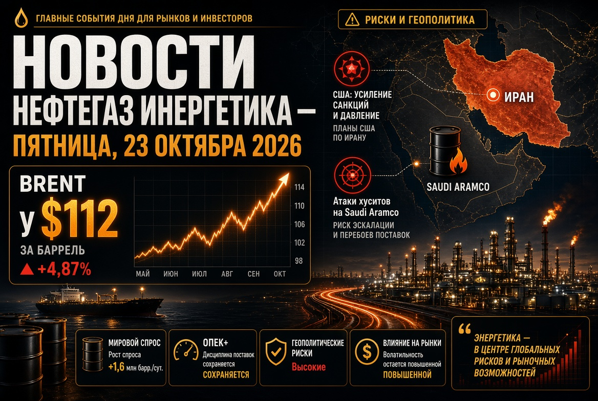 石油・ガスおよびエネルギーのニュース - 2026年10月23日金曜日：ブレント112ドル、米国のイランに関する計画とサウジアラムコへのフーシ派の攻撃