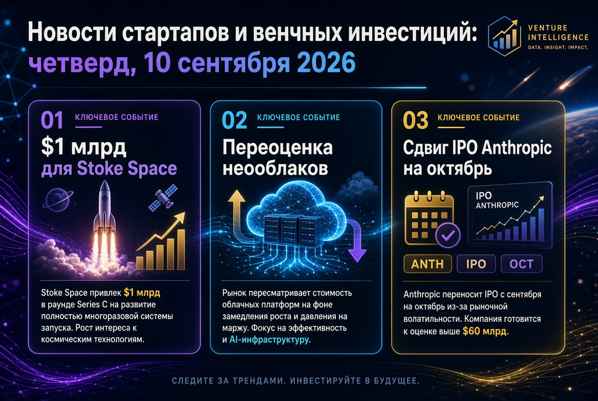 スタートアップとベンチャー投資のニュース: 2026年9月10日 — Stoke Spaceへの10億ドル、ニュークラウドの再評価、AnthropicのIPOが10月に移動