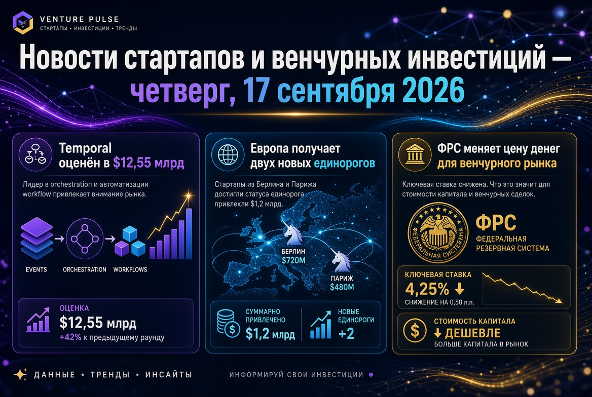 スタートアップとベンチャー投資のニュース — 2026年9月17日: Temporalが125.5億ドルに評価され、ヨーロッパに2つの新しいユニコーン、FRBがベンチャー市場向けに金利を変更。