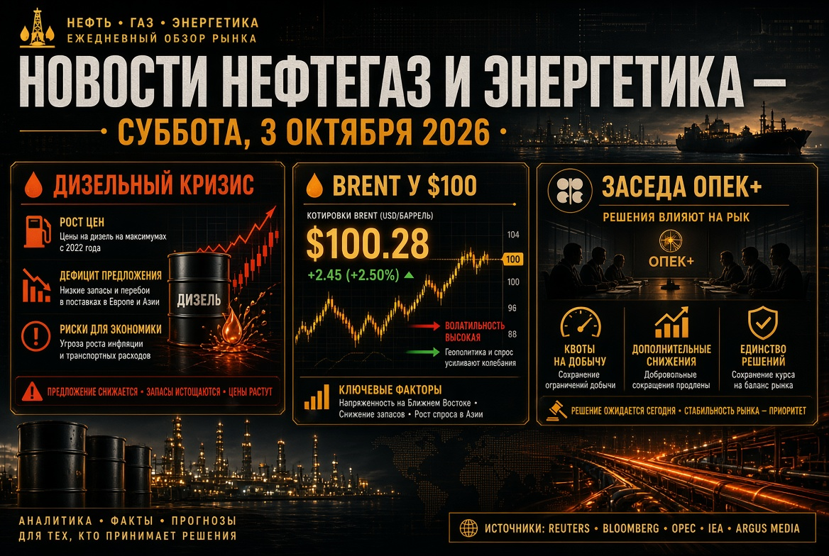 石油とエネルギーのニュース - 2026年10月3日: ディーゼル危機、ブレント100ドルとOPEC+会合