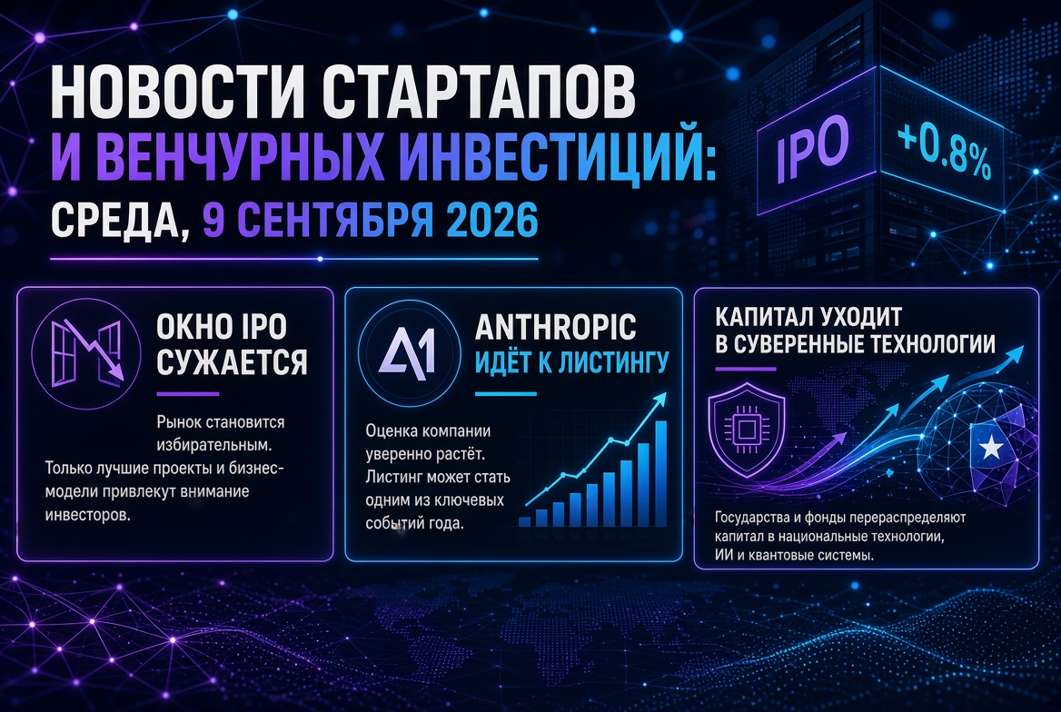 スタートアップとベンチャー投資のニュース：2026年9月9日（水） — IPOウィンドウが狭まり、Anthropicが上場に向かい、資本が主権技術へと移動しています。