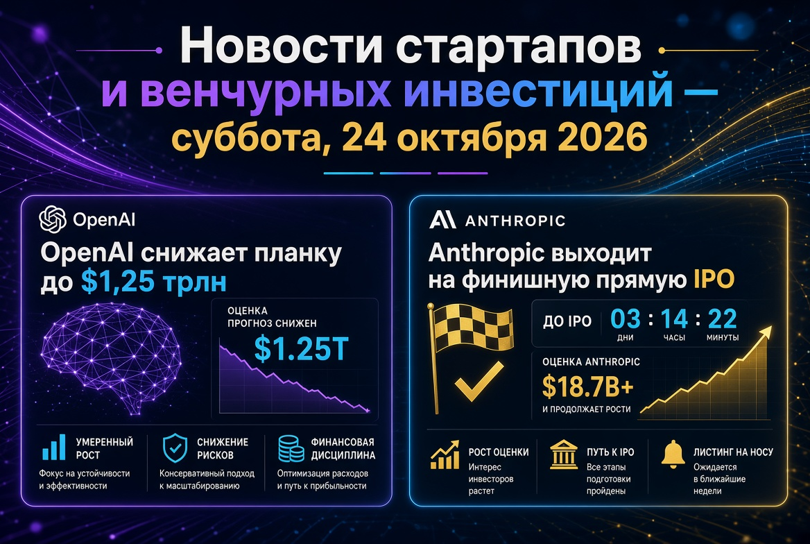 スタートアップとベンチャー投資のニュース - 2026年10月24日: OpenAIが評価を1.25兆ドルに引き下げ、AnthropicがIPOの最終段階に進出