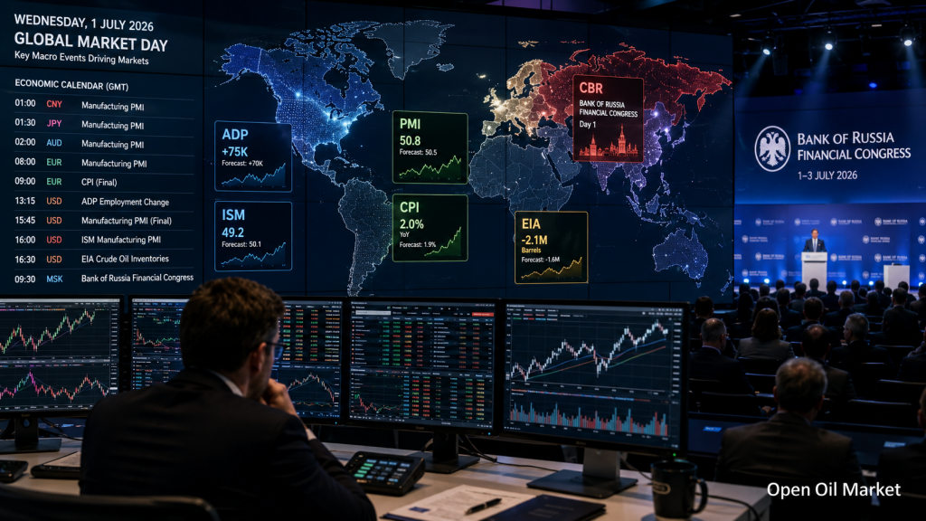 2026年7月1日の投資家の経済カレンダー：PMI、インフレーション、米国労働市場、石油、ロシア中央銀行
